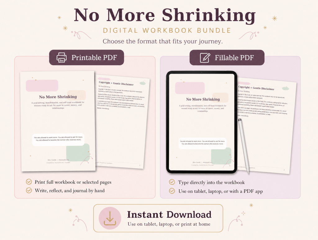 No More Shrinking Workbook for Women, Manifestation Journal PDF, Goal Setting Planner, Fillable Printable Self Trust Guide