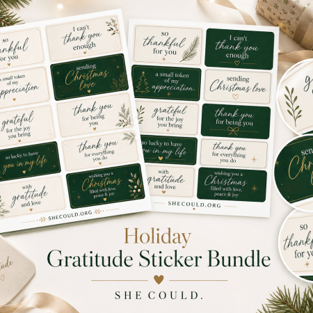 Holiday Gratitude Sticker Bundle, Set of 6 Christmas Thank You Sticker Sheets, Modern Evergreen Gift Label Stickers